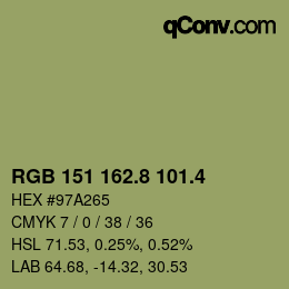 カラーコード: RGB 151 162.8 101.4 | qconv.com