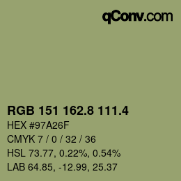 カラーコード: RGB 151 162.8 111.4 | qconv.com