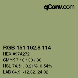 カラーコード: RGB 151 162.8 114 | qconv.com