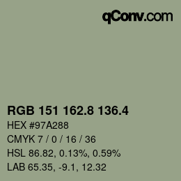 カラーコード: RGB 151 162.8 136.4 | qconv.com