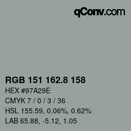 カラーコード: RGB 151 162.8 158 | qconv.com