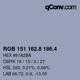 カラーコード: RGB 151 162.8 186.4 | qconv.com