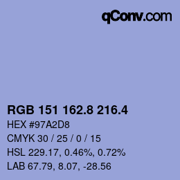カラーコード: RGB 151 162.8 216.4 | qconv.com