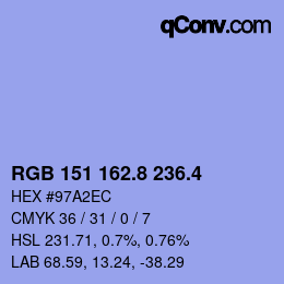 カラーコード: RGB 151 162.8 236.4 | qconv.com
