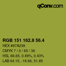 カラーコード: RGB 151 162.8 56.4 | qconv.com