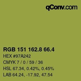 カラーコード: RGB 151 162.8 66.4 | qconv.com