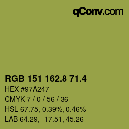 カラーコード: RGB 151 162.8 71.4 | qconv.com