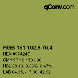 カラーコード: RGB 151 162.8 76.4 | qconv.com