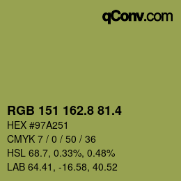 カラーコード: RGB 151 162.8 81.4 | qconv.com