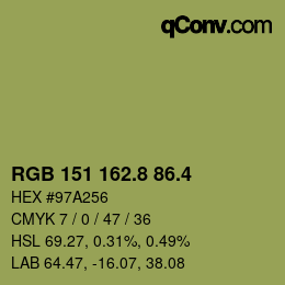 カラーコード: RGB 151 162.8 86.4 | qconv.com