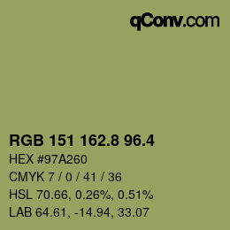 カラーコード: RGB 151 162.8 96.4 | qconv.com