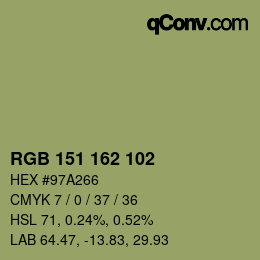 Color code: RGB 151 162 102 | qconv.com