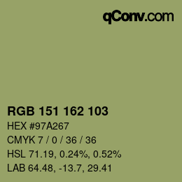 カラーコード: RGB 151 162 103 | qconv.com