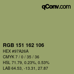Color code: RGB 151 162 106 | qconv.com