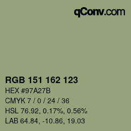 颜色代码: RGB 151 162 123 | qconv.com