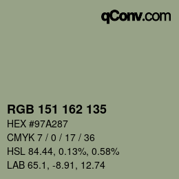 Color code: RGB 151 162 135 | qconv.com
