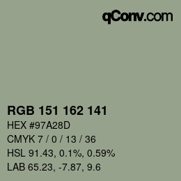 Color code: RGB 151 162 141 | qconv.com