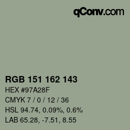 カラーコード: RGB 151 162 143 | qconv.com