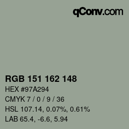 Color code: RGB 151 162 148 | qconv.com