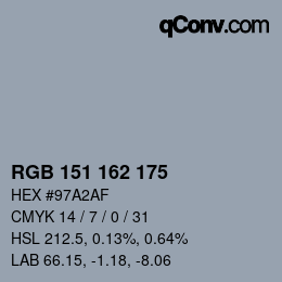 Color code: RGB 151 162 175 | qconv.com
