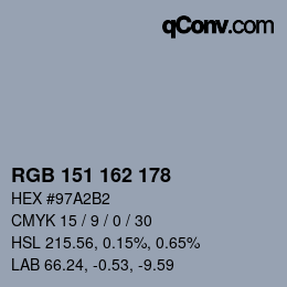 カラーコード: RGB 151 162 178 | qconv.com