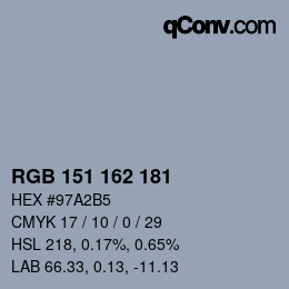 カラーコード: RGB 151 162 181 | qconv.com