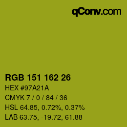 Color code: RGB 151 162 26 | qconv.com