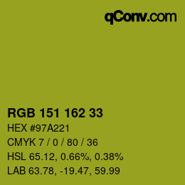 Color code: RGB 151 162 33 | qconv.com