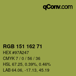 Color code: RGB 151 162 71 | qconv.com