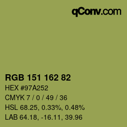 Color code: RGB 151 162 82 | qconv.com