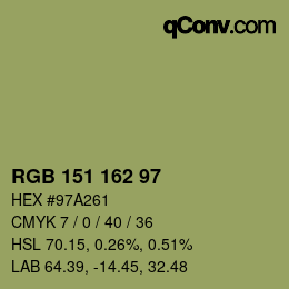 Color code: RGB 151 162 97 | qconv.com