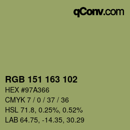 Color code: RGB 151 163 102 | qconv.com