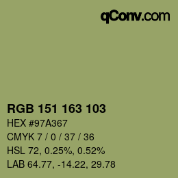 颜色代码: RGB 151 163 103 | qconv.com