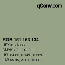 Color code: RGB 151 163 134 | qconv.com
