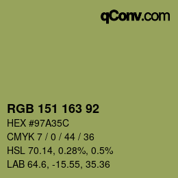 カラーコード: RGB 151 163 92 | qconv.com