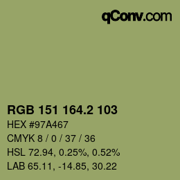 カラーコード: RGB 151 164.2 103 | qconv.com