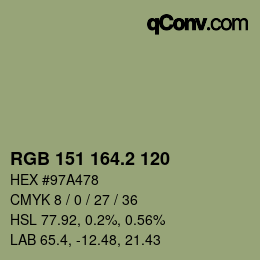 カラーコード: RGB 151 164.2 120 | qconv.com