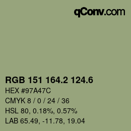 カラーコード: RGB 151 164.2 124.6 | qconv.com