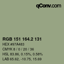 カラーコード: RGB 151 164.2 131 | qconv.com