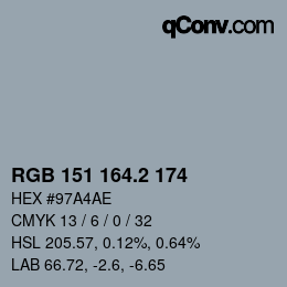 Color code: RGB 151 164.2 174 | qconv.com