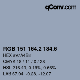 カラーコード: RGB 151 164.2 184.6 | qconv.com