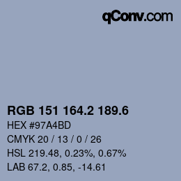 カラーコード: RGB 151 164.2 189.6 | qconv.com