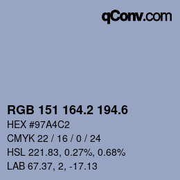 カラーコード: RGB 151 164.2 194.6 | qconv.com