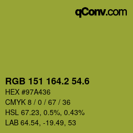カラーコード: RGB 151 164.2 54.6 | qconv.com