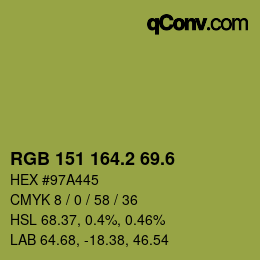 カラーコード: RGB 151 164.2 69.6 | qconv.com