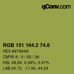カラーコード: RGB 151 164.2 74.6 | qconv.com