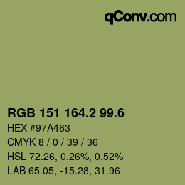 カラーコード: RGB 151 164.2 99.6 | qconv.com
