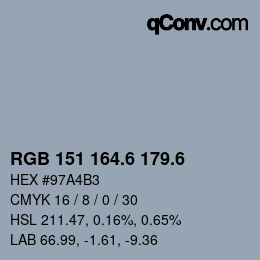 カラーコード: RGB 151 164.6 179.6 | qconv.com