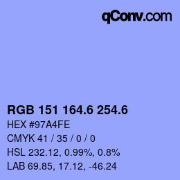 カラーコード: RGB 151 164.6 254.6 | qconv.com