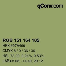 Color code: RGB 151 164 105 | qconv.com